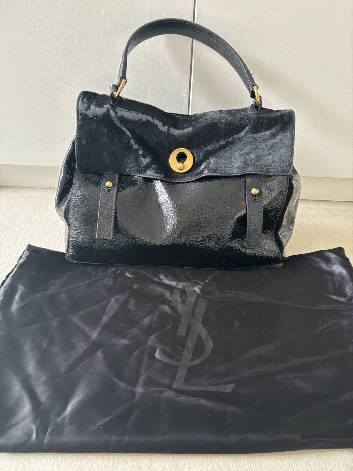 Borsa a mano YVES SAINT LAURENT vintage M Two nera oro da collezione