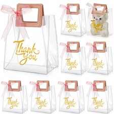 12 Pcs Clear Gift Bags with Handle Thank You Gift Handbags Transparent PVC Wr...