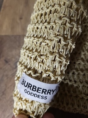Burberry Goddess Crocheted Woven Straw Tote Shopping Bag Natural