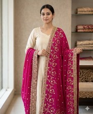 Sanskriti Vintage Pink Pure Georgette Dupatta/Stole Hand Embroidery Zari Zardozi