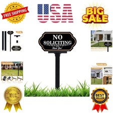No Soliciting Sign for House with Stake - 40-mil Thick Aluminum - 5x10 Inch/3...