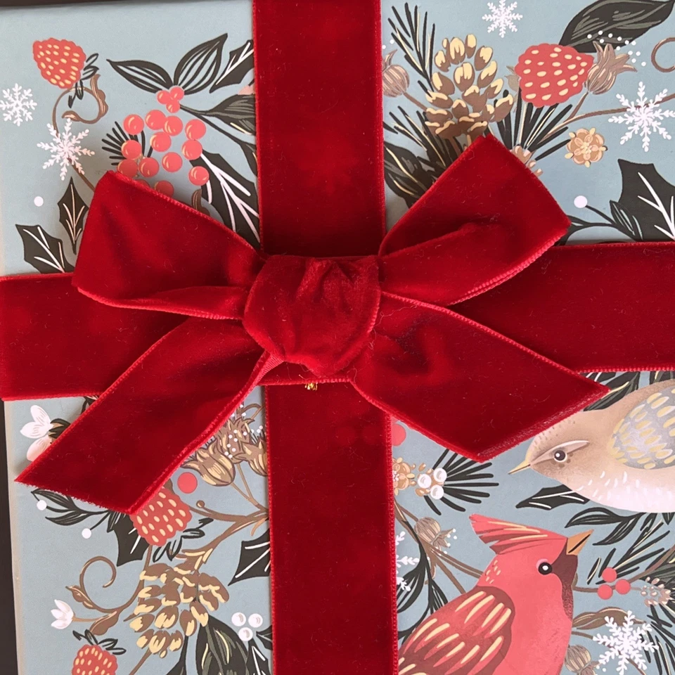 Punch Studio Holiday Keepsake Gift Box Cardinal Pinecones Berries Velvet Bow - Image 3 of 4
