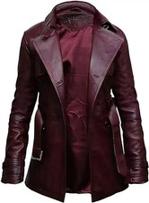 Womens Real Leather Biker Trench Coat Burgundy Red Brandslock Motorcycle XS-3XL