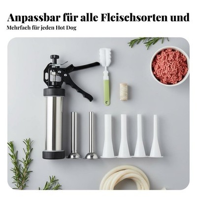 Edelstahl Wurstspritze mit 4 Füllrohren Handbetriebene Wurstpresse für Anfänger