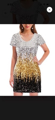 Maner size Medium stunning gold/black/Silver Sequined cocktail dress flawless