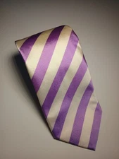 E. Marinella Mens Silk Repp Tie. Hand Made In Italy White And Purple Stripes 
