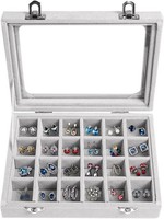 Samt Schmuckschatulle Mit Glasdeckel, 24 FäCher, Ohrringhalter, Organizer