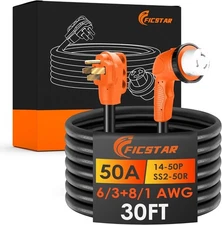 50 Amp RV Extension Cord 30 ft, Heavy Duty 6/3+8/1 SJTW AWG RV Power Cord