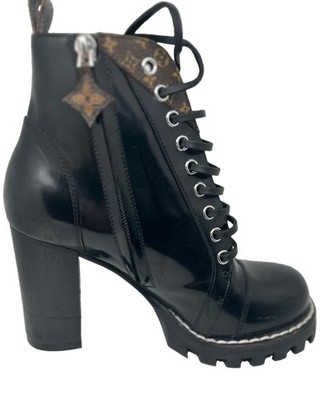 LOUIS VUITTON Star Trail Line Monogram Patent Ankle Boots EU37 US7 Brown