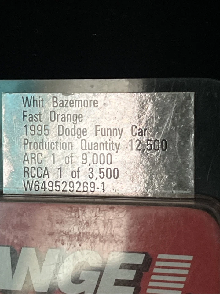 WHIT BAZEMORE FAST ORANGE 1995 DODGE FUNNY CAR NHRA 1/64 ACTION DIECAST CAR 9000 - Image 3 of 4