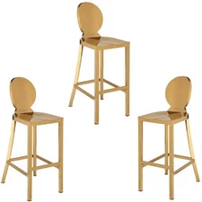 Home Square 3 Piece 29" Height Stainless Steel Bar Stool Set in Gold