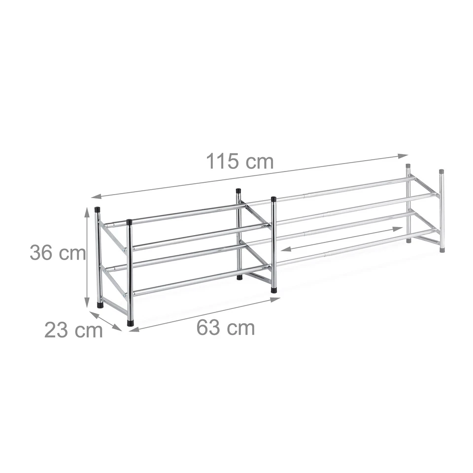 Scarpiera allungabile in larghezza Porta scarpe estensibile 2 ripiani Argento - Immagine 4 di 4