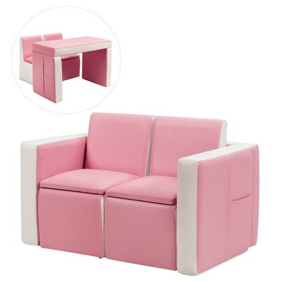 Multi-functional Kids Sofa Table Chair Set 2 Seat Couch Furniture W/Storage Box