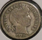Silver Dime - Barber - 1912-S (Obverse is darker)