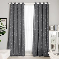 NICETOWN 2-Pack 52x95in Blackout Grommet Curtains Grey Triangle Geometric