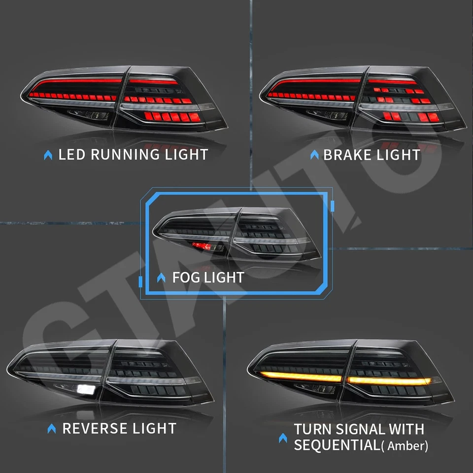 Smoke LED Tail Light Lamp for 2014-2019 Golf 7 MK7 7.5 GTI w/Sequential Turn Foto 3 de 4