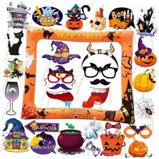 30 PCS Halloween Party Photo Booth Props with Giant Inflatable Orange Halloween