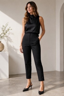 St. John Collection High Rise Tailored Ankle Pants Front Seam Snap Hem Sz 4