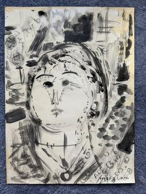 AMEDEO MODIGLIANI drawing and painting on old paper signed stamped vintage