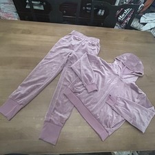 Nike Velour Sweatsuit Girls Youth Medium Pink Hoodie Jogger Pants Set FZ5588-523