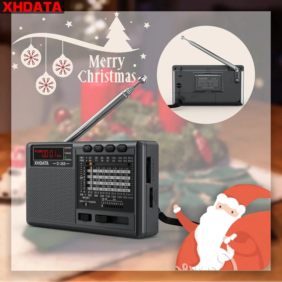 XHDATA D368 Portable Radio Shortwave AM FM SW 12 Band DSP Stereo MP3 Player Gift - Image 4 of 4