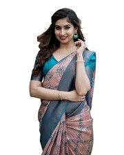 Women's Banarasi Kanjivaram Cotton Silk Saree With Unstitched Blouse Material