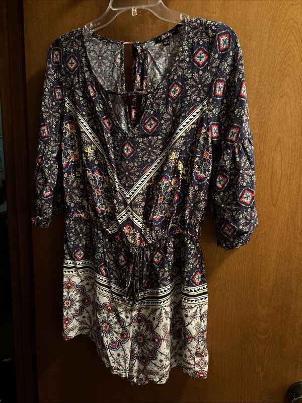 Bebop Step-in Romper Med Multi Art Deco Print 3/4 Bell Sleeve elastic Waist