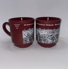 2 Rothenburger Mugs Maroon 7 Ounces Christmas Scene