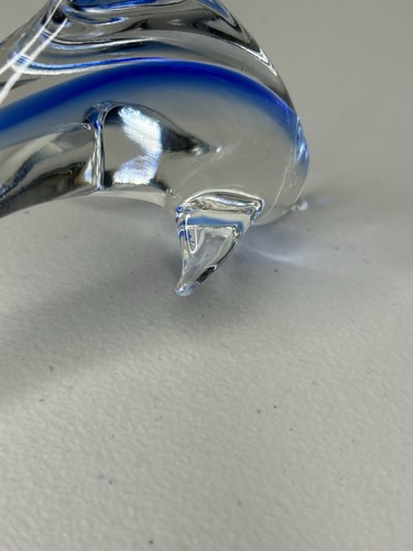 Hand Blown Glass Dolphin Unmarked Paperweight Decor Clear & Cobalt Blue - Picture 12 of 14