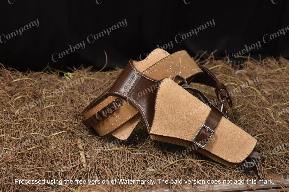 Gun Holster Belt Western Cowboy Leather Revolver Pistol Single Side.44 - 45 ammo - Image 2 of 4