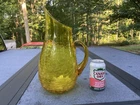 Large Vintage Blenko Crackle Glass Pitcher / Citrine / Yellow