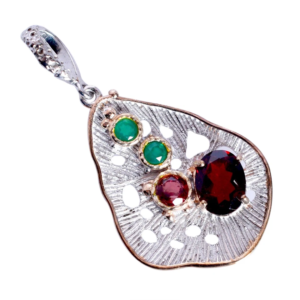 Ciondolo pietra preziosa argento sterling 925 sorella per onice verde gioiell... - Immagine 2 di 4