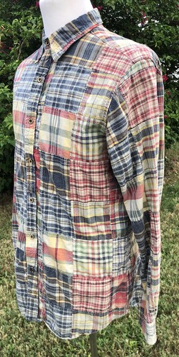 2318 maßgeschneidertes Vintage buntes Patchwork-Shirt für Herren Medium L/S Made in India - Bild 7 von 12