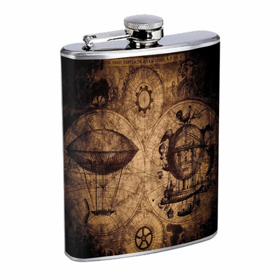 Steampunk Map 01R 8oz Stainless Steel Flask Drinking Whiskey 
