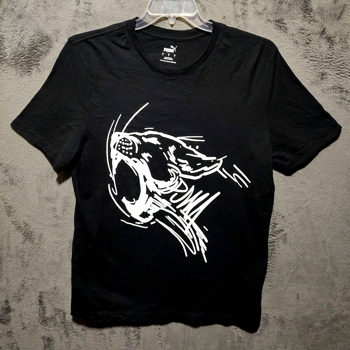 PUMA Shirt Adult Large Black Graphic Cat Short Sleeve Active