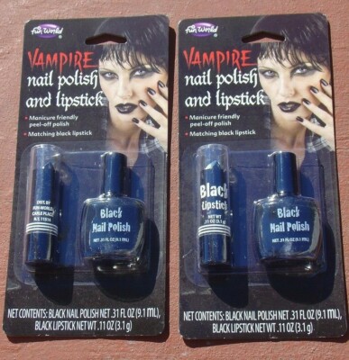 New Lot of2 Fun World Gothic VAMPIRE Nail Polish Lipstick Pack HALLOWEEN Make-up