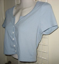 ROMWE - NEW - SMALL - BLUE - RIBBED STRETCH SHORT SLEEVE BUTTON FRONT CROP TOP