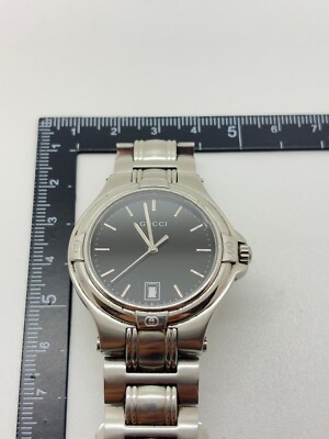 Near Mint] Gucci 9040M Black Dial Silver Men Quartz Vintage Watch