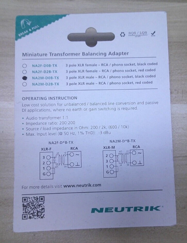 Neutrik NA2M-D0B-TX 3 Pole XLR Male - RCA/Phono Socket, Black Coded - Image 3 of 3