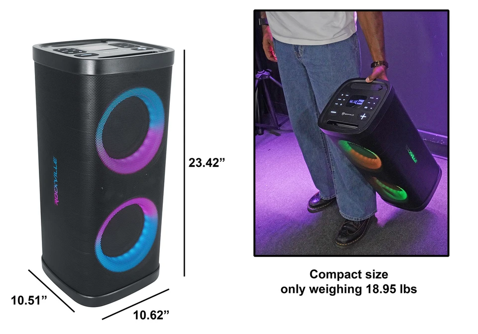 Rockville BASS PARTY 65 V2 1200w Battery Powered LED Bluetooth Speaker Mic Input - Image 2 of 4