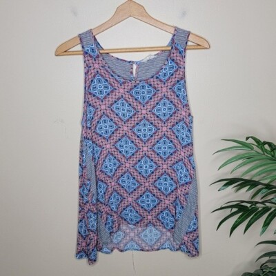 Hem & Thread | Mixed Print Medallion Tile Striped Print Tank Top, size medium