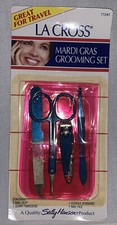 Sally Hansen La Cross Mardi Gras grooming Set CLIP, TWEEZERS ,FILE  SCISSORS