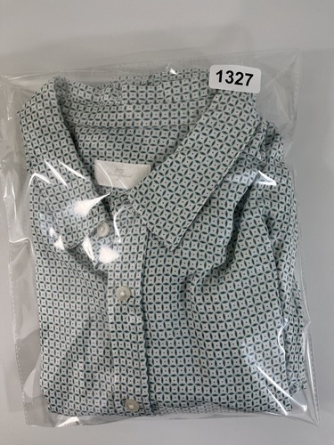 7 For All Mankind Mens Button Up Shirt Sz L All Over Print White Green Geometric - Picture 7 of 7