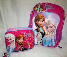 Disney Frozen Anna Elsa Forever Sisters 16" Backpack&9.5" Lunch Bag Lunchbox-New