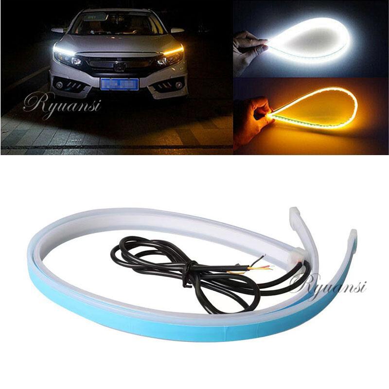 XUKEY 2X LED Daytime Running Lights – Sequential DRL Turn Signal Strip, 12V, Universal Flexible Headlight Lamp