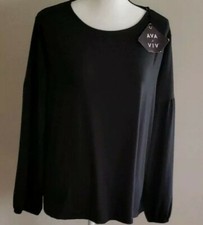 Ava & Viv ~ Women's Size 1X ~ Black Solid ~ Long Sleeve ~ Poly/Spandex Top