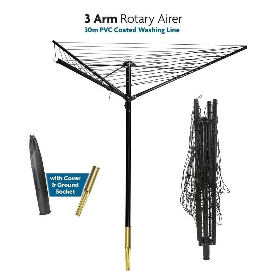 HEAVY DUTY ARM ROTARY GARDEN CLOTH STEEL DRYER AIRER SPIKE WASHING LINE  30M