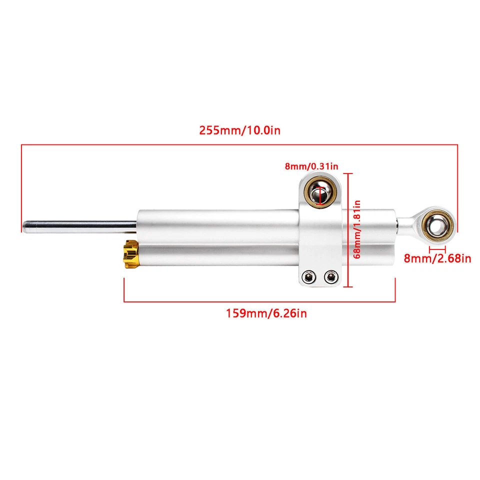 Short Style 250MM Steering Damper Stabilizer For Honda Kawasaki Suzuki Yamaha US - Image 4 of 4