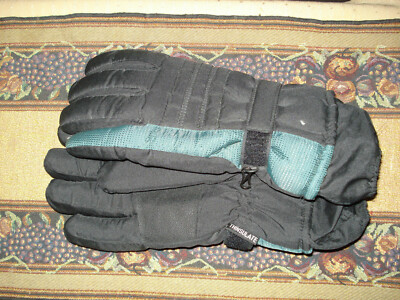 Thinsulate Mens Black with a green strip Warm Casual Gloves size L