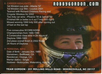 Robby Gordon NASCAR Racing Original Autograph 3x5 Signed Promo